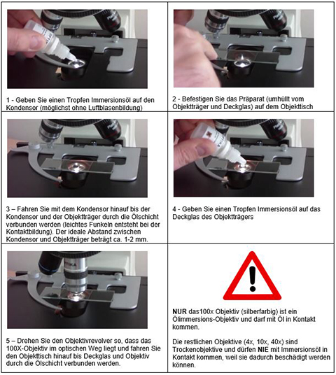 Verwendung der Ölimmersion